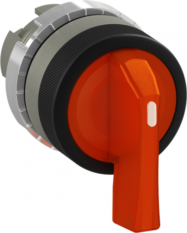ABB P9MSAZ3A Wahlschalter 3 Positionen orange, langer Griff, 3 Positionen: -45˚ / 0˚ / 45˚ Rückzug nach 0˚, beleuchtbar, Kontakthalter und Kontermutter
