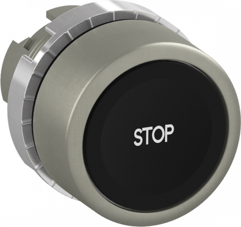 ABB P9MPNNG201 Drucktaster schwarz STOP, Metall, tastend, nicht beleuchtbar Taster-Vorsatz flach, Kontakthalter, und Kontermutter