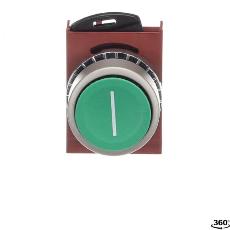 ABB P9MPNVG028 Drucktaster flach grün "I", Metall, tastend, nicht beleuchtbar Taster-Vorsatz, Kontakthalter, und Kontermutter