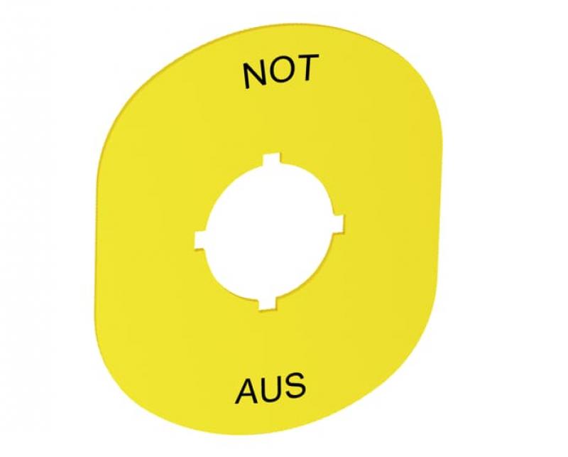 ABB MA6-1102 Schild Not-Aus, Kunststoff, gelb, für vertikal montierte Kunststoffgehäuse,