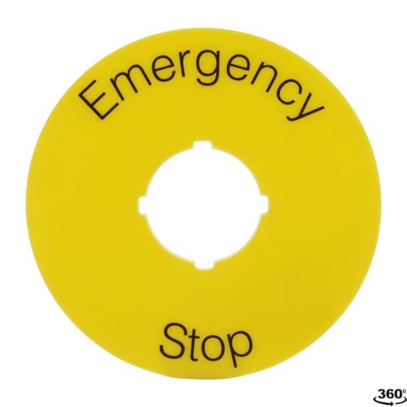 ABB KTC15-1005 Not-Aus-Schild:Emergency Stop, D=70mm Text schwarz, Kunstst-Schild gelb für CombiLine-Modular und CombiLine-Compact