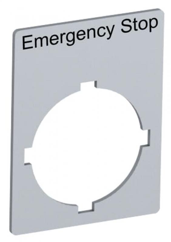 ABB Rectangular legend plate 29,6x39 mm alum Textschild "Emergency Stop", für Schalter mit 1 Schaltstellung