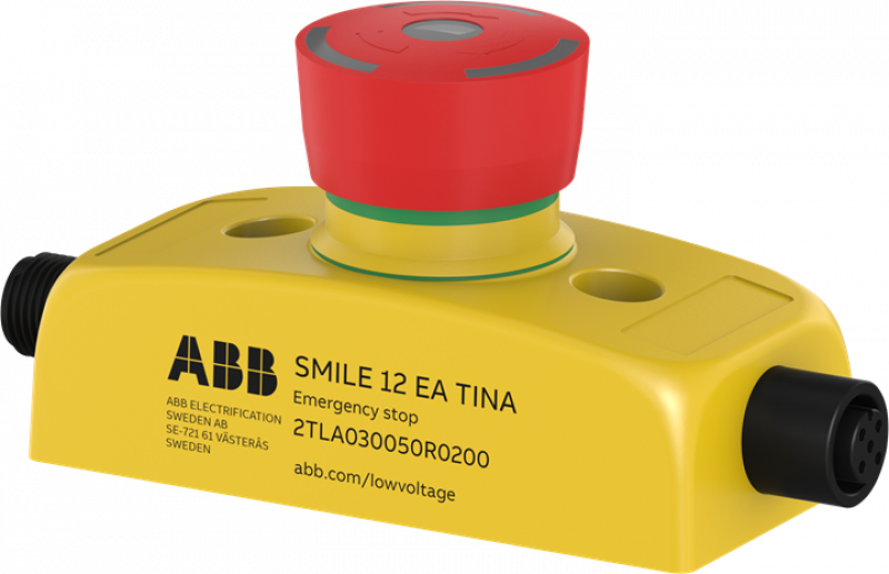 ABB Smile 12 EA Tina Not-Halt-Taster 1 x 5-polig M12 Stift- und Buchsenstecker mit dynamischem Funktionsprinzip, LED-Anzeige im Taster