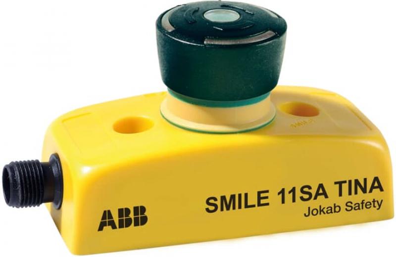 ABB Smile 11 SA Tina Maschinen-Stopp-Taster 1 x 5-poliger Stiftstecker M12 mit dynamischem Funktionsprinzip LED-Anzeige im Taster