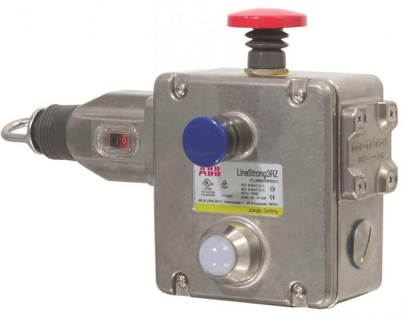 ABB LineStrong3RZ Sicherheitsseilzugschalter 4Öffner + 2Schließer, M20, LED Not-Halt-Vorrichtung Abspannlänge bis 200 m, Rechtssausf. Schalter aus Edelstahl