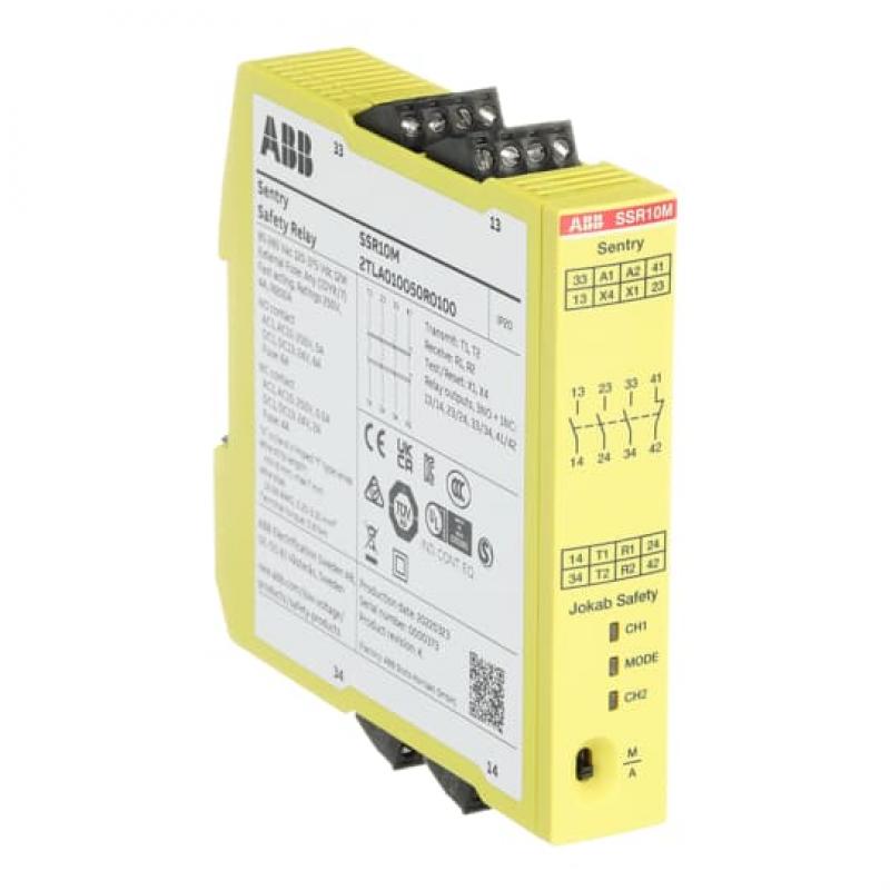 ABB Sentry SSR10M Sicherheitsrelais 85-265 V AC/120-375 V DC Relaisausgänge 3 Schließer + 1 Öffner Betriebsspannung 85-265 V AC /120-275 V DC