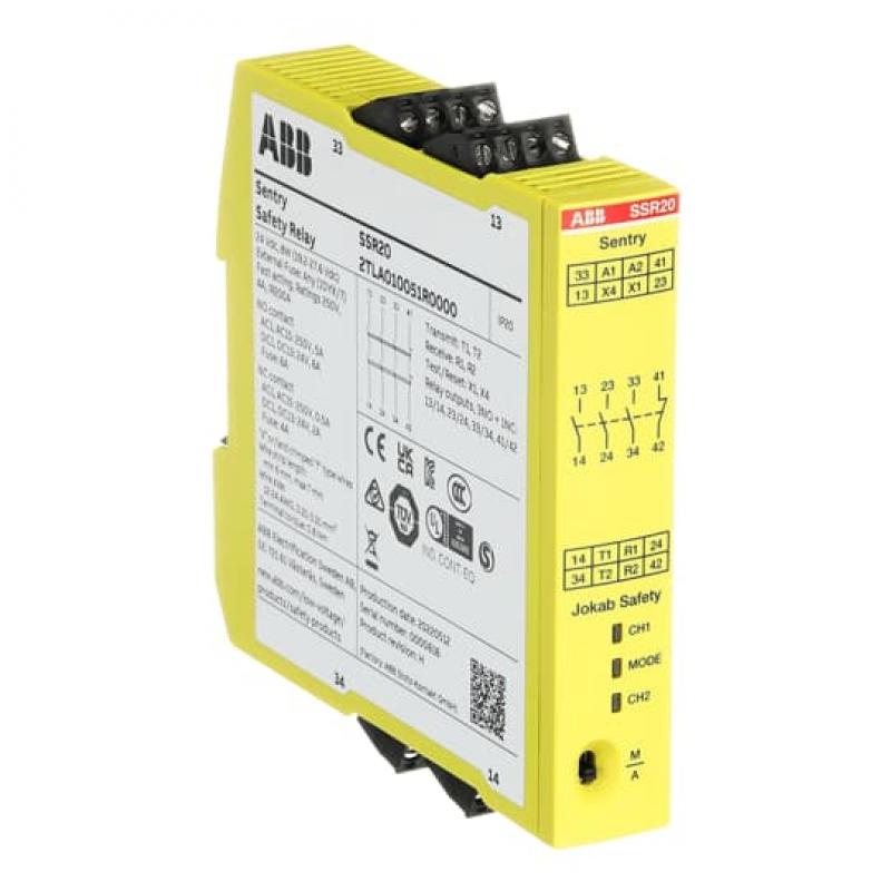 ABB Sentry SSR20 Sicherheitsrelais 24 V DC Relaisausgänge 3 Schließer + 1 Öffner Betriebsspannung 24 V DC Zweihand-Funktion