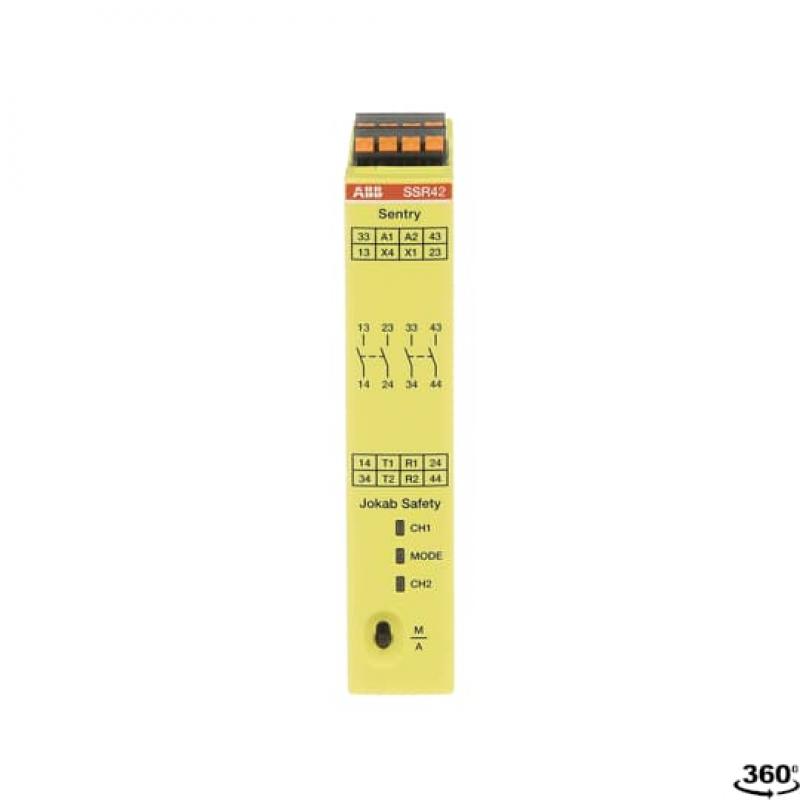 ABB Sentry SSR42P SAFETY RELAY Relaisausgänge 2 NO + 2 NO verzögert, Betriebsspannung 24 V DC, Pus 1,5 Sekunden Verzögerung