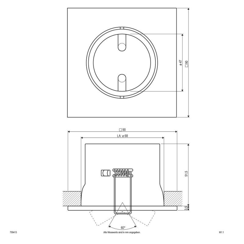 EVN Decken-Einbaustrahler für GU5.3 Leuchtmittel quad. schwenkbar chrom-sat. IP20 12V EinbauØ68