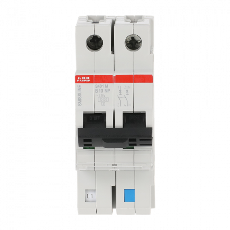 ABB S401M-B10NP Sicherungsautomat B-Char., 10 A, NP, 10 kA, 2P, steckbar geschützter Neutralleiter