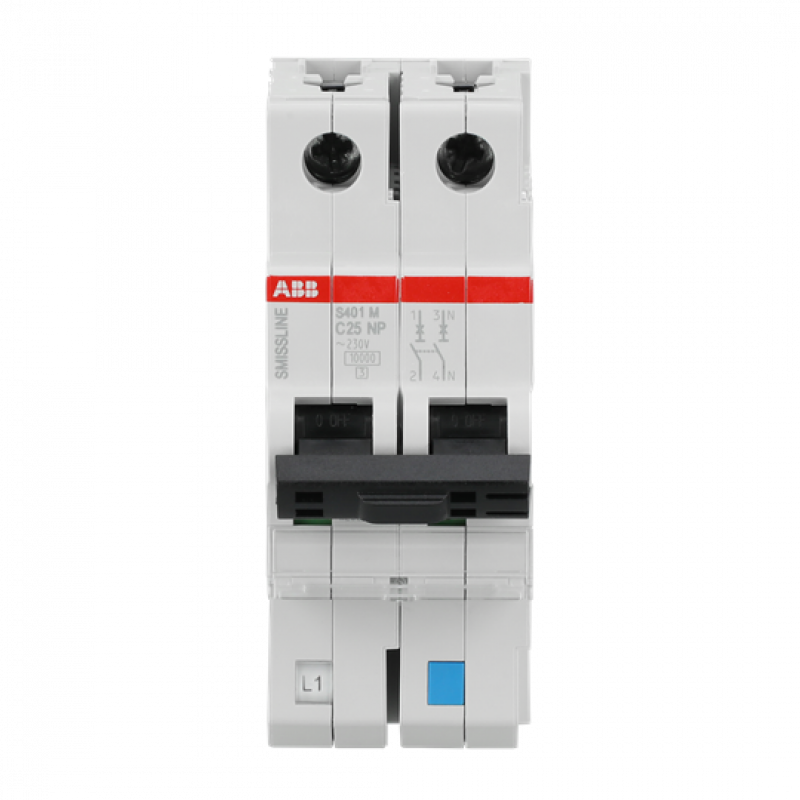 ABB S401M-C25NP Sicherungsautomat C-Char., 25 A, NP, 10 kA, 2P, steckbar geschützter Neutralleiter
