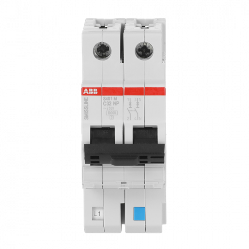 ABB S401M-C32NP Sicherungsautomat C-Char., 32 A, NP, 10 kA, 2P, steckbar geschützter Neutralleiter