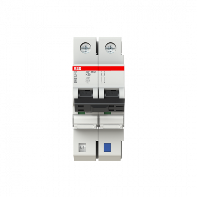 ABB S401M-K50NP Sicherungsautomat K-Char., 50 A, NP, 10 kA, 2P, steckbar geschützter Neutralleiter