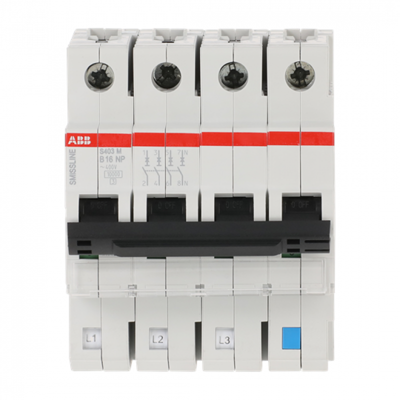 ABB S403M-B16NP Sicherungsautomat B-Char., 16 A, NP, 10 kA, 4P, steckbar geschützter Neutralleiter