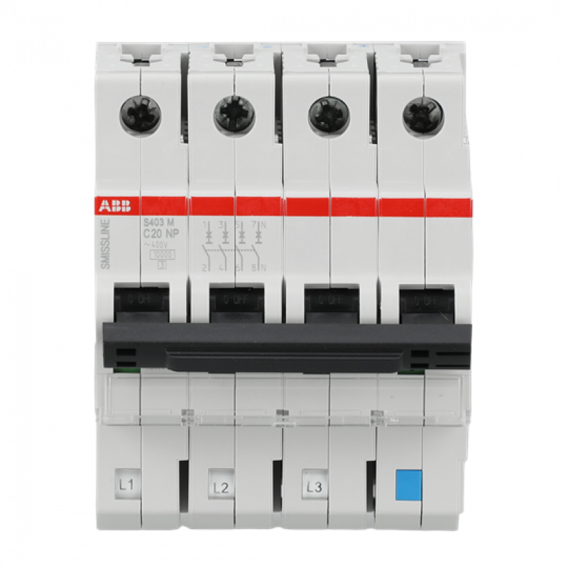 ABB S403M-C20NP Sicherungsautomat C-Char., 20 A, NP, 10 kA, 4P, steckbar geschützter Neutralleiter