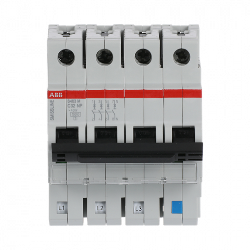 ABB S403M-C32NP Sicherungsautomat C-Char., 32 A, NP, 10 kA, 4P, steckbar geschützter Neutralleiter