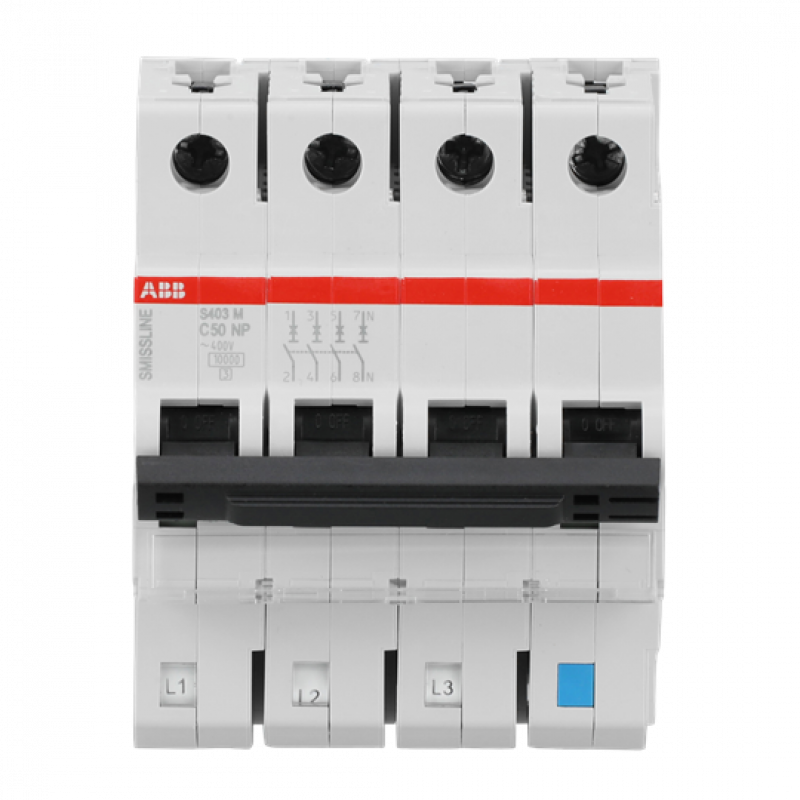 ABB S403M-C50NP Sicherungsautomat C-Char., 50 A, NP, 10 kA, 4P, steckbar geschützter Neutralleiter