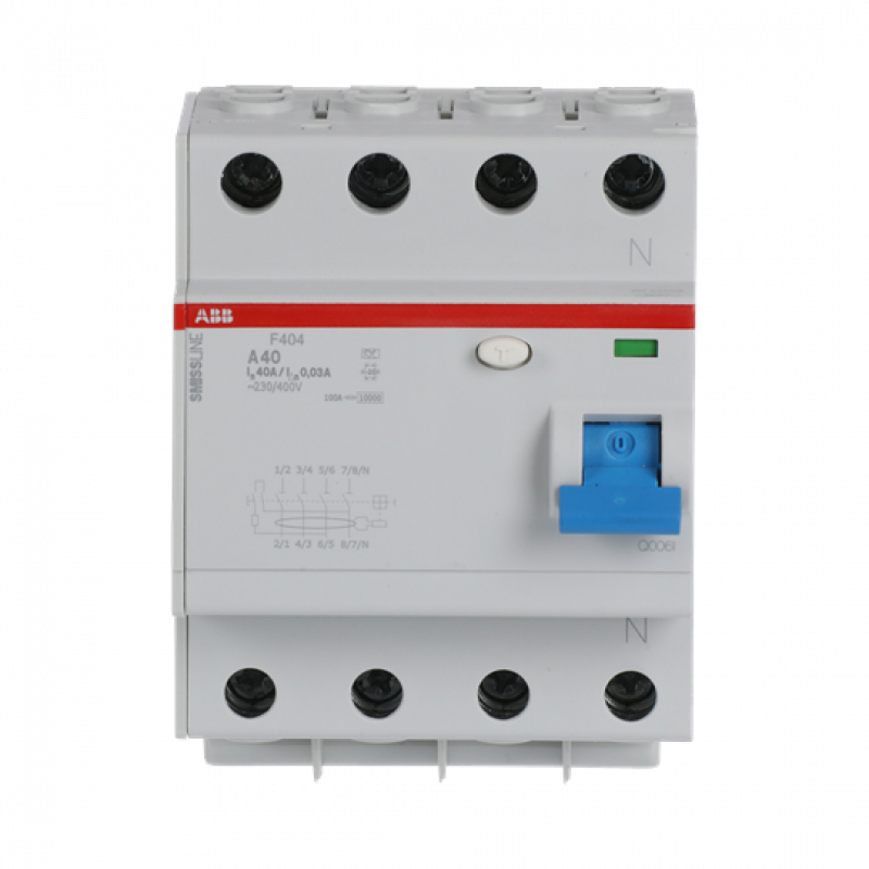 ABB F404A40/0.03 Fehlerstrom-Schutzschalter 40 A, 0.03 mA, 400V AC, 50HZ-Char., 4P, steckbar