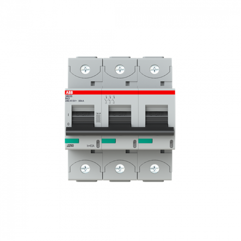 ABB S803S-B63 Hochleist.-Sicherungsautomat, 63A, B, 400 V AC=Icu 50kA, 690 V AC=Icu6kA, 3P