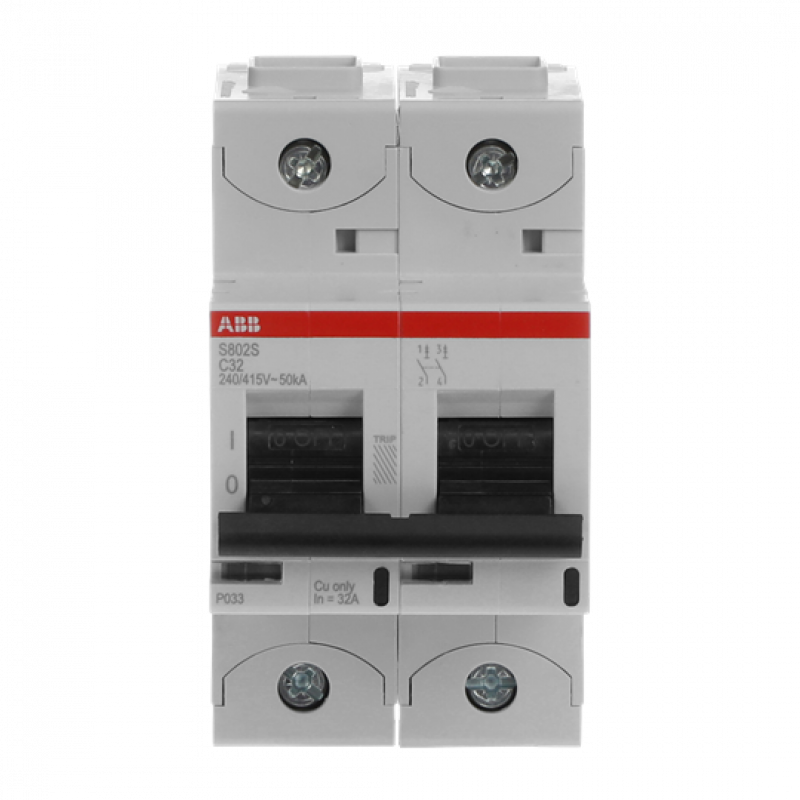 ABB S802S-C32 Hochleist.-Sicherungsautomat, 32A, C, 400 V AC=Icu 50kA, 690 V AC=Icu6kA, 2P