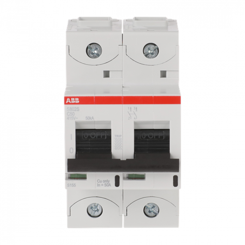 ABB S802S-C50 Hochleist.-Sicherungsautomat, 50A, C, 400 V AC=Icu 50kA, 690 V AC=Icu6kA, 2P