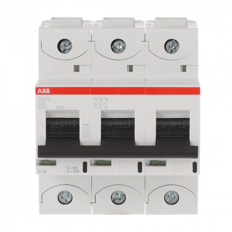 ABB S803S-C20 Hochleist.-Sicherungsautomat, 20A, C, 400 V AC=Icu 50kA, 690 V AC=Icu6kA, 3P