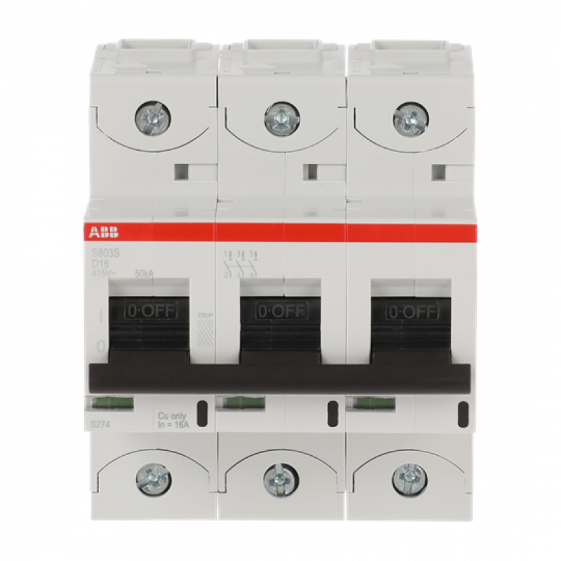 ABB S803S-D16 Hochleist.-Sicherungsautomat, 16A, D, 400 V AC=Icu 50kA, 690 V AC=Icu6kA, 3P