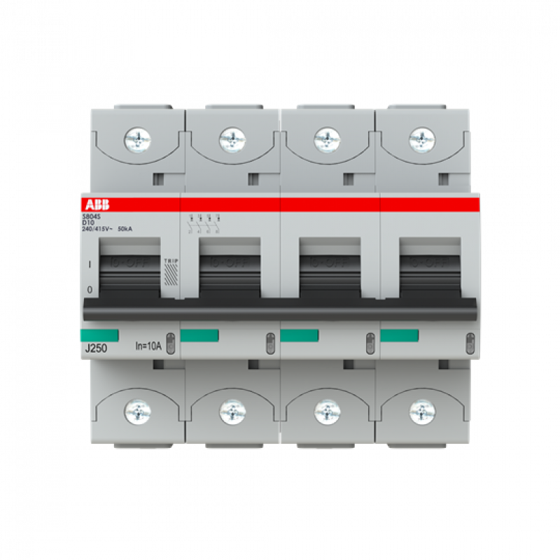 ABB S804S-D10 Hochleist.-Sicherungsautomat, 10A, D, 400 V AC=Icu 50kA, 690 V AC=Icu6kA, 4P