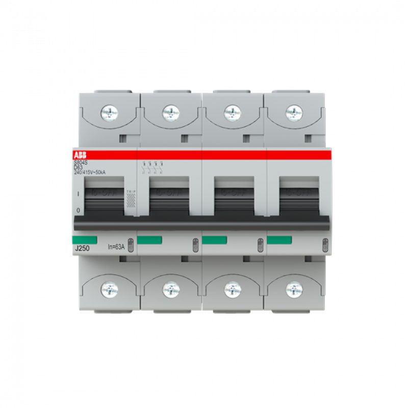 ABB S804S-D63 Hochleist.-Sicherungsautomat, 63A, D, 400 V AC=Icu 50kA, 690 V AC=Icu6kA, 4P
