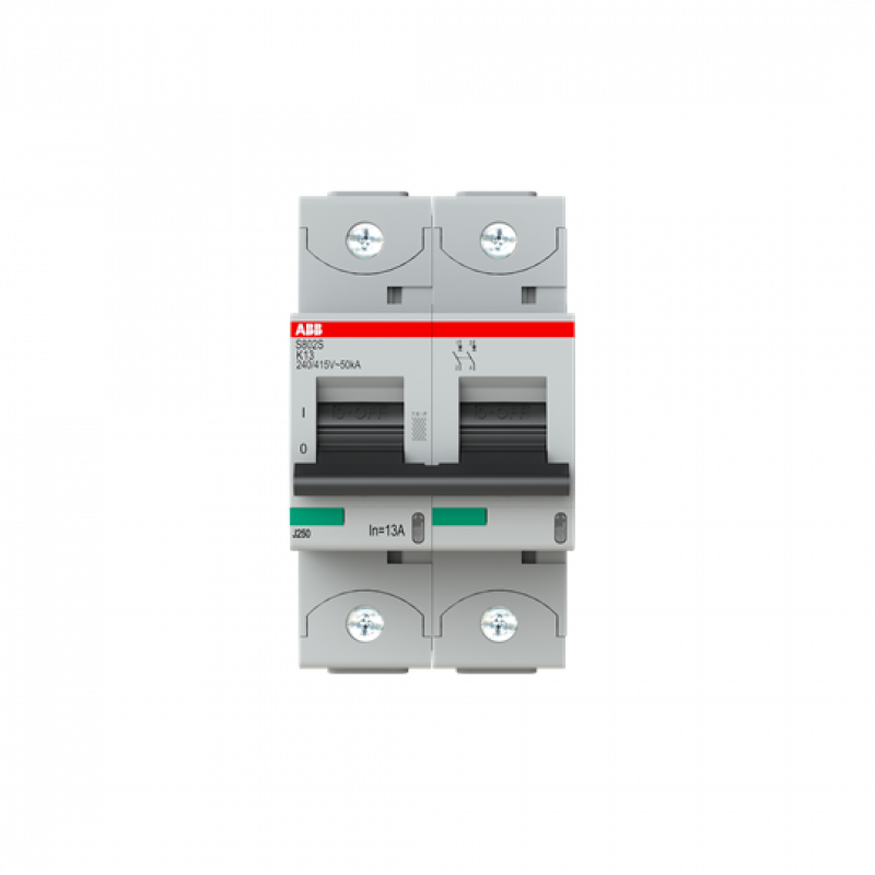 ABB S802S-K13 Hochleist.-Sicherungsautomat, 13A, K, 400 V AC=Icu 50kA, 690 V AC=Icu6kA, 2P