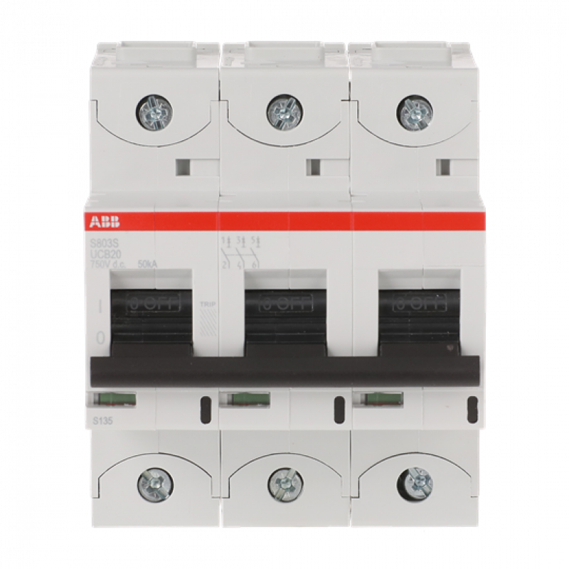 ABB S803S-UCB20 Hochlei.-Sicherungsautomat, 20A, B, 750VDC=Icu 50kA, 3P