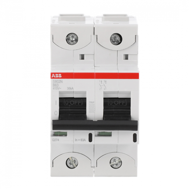 ABB S802N-B63 Hochleist.-Sicherungsaut., 63A, B, 400V AC=Icu 36 kA, 690V AC=Icu 4, 5 kA, 2P