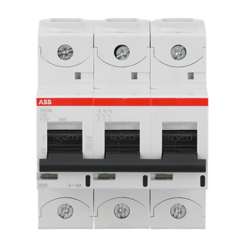 ABB S803N-C25 Hochleist.-Sicherungsautomat, 25A, C, 400 V AC=Icu 36kA, 690 V AC=Icu 4, 5kA,