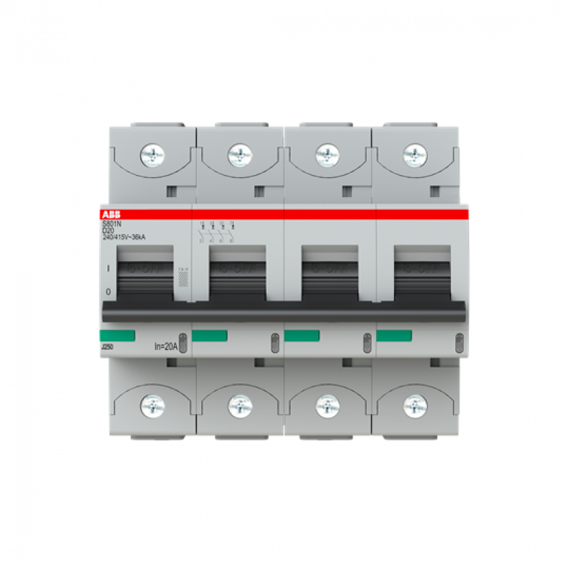 ABB S804N-D20 Hochleist.-Sicherungsautomat, 20A, D, 400 V AC=Icu 36kA, 690 V AC=Icu 4, 5kA,