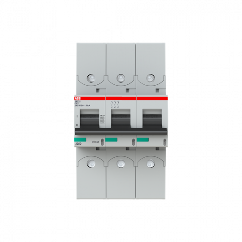 ABB S803S-D63-R Hochlei.-Sicherungsautomat, 63A, D, 400 V AC=Icu 50kA, 690 V AC=Icu6kA, 3P, Ringkabelschuhanschluss