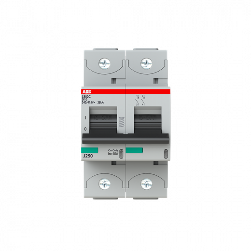 ABB S802C-D10 Hochleistungs-Sicherungsautomat, 10A, D, 415V AC=Icu 25 kA, 2P