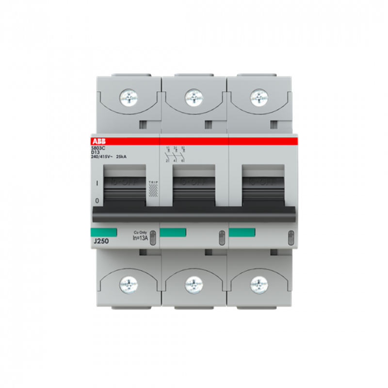 ABB S803C-D13 Hochleist.-Sicherungsautomat, 13A, D, 415 V AC=Icu 25kA, 3P