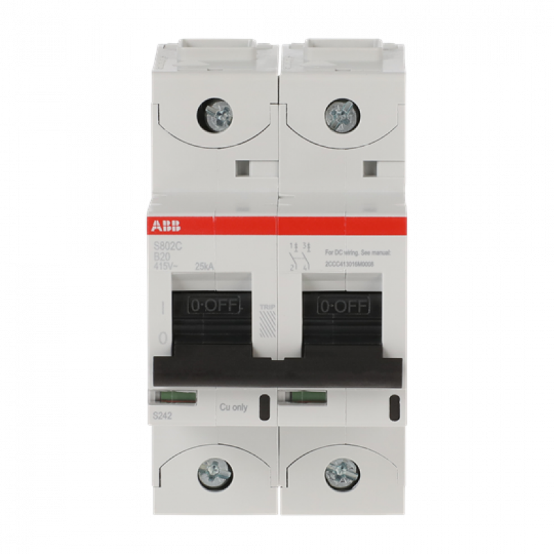 ABB S802C-B20 Hochleistungs-Sicherungsautomat, 20A, B, 415V AC=Icu 25 kA, 2P