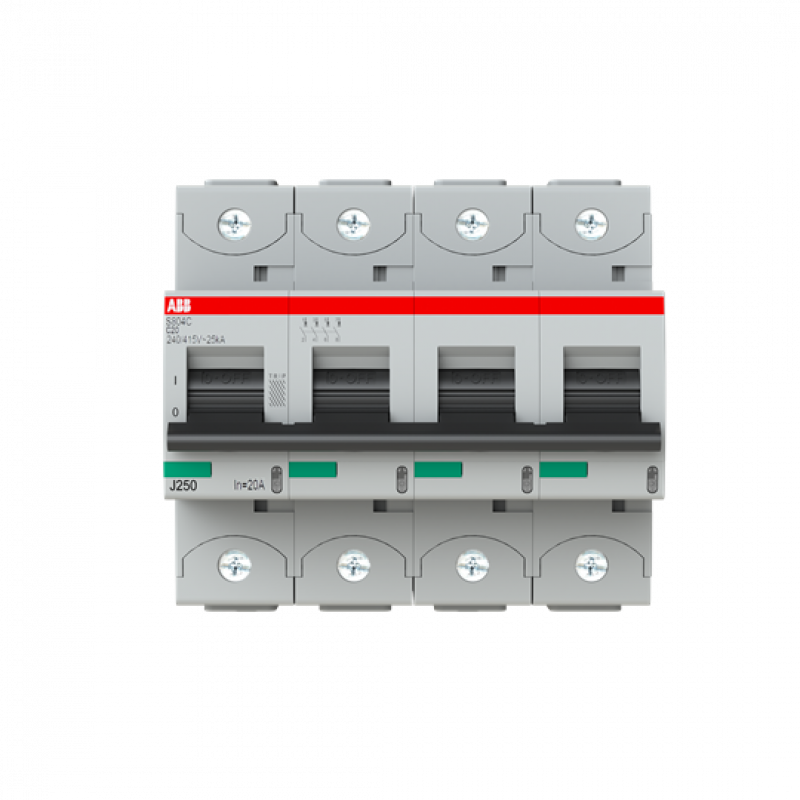 ABB S804C-C20 Hochleist.-Sicherungsautomat, 20A, C, 415 V AC=Icu 25kA, 4P