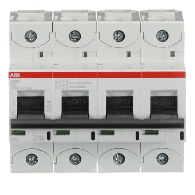 ABB S804C-K20 Hochleist.-Sicherungsautomat, 20A, K, 415 V AC=Icu 25kA, 4P