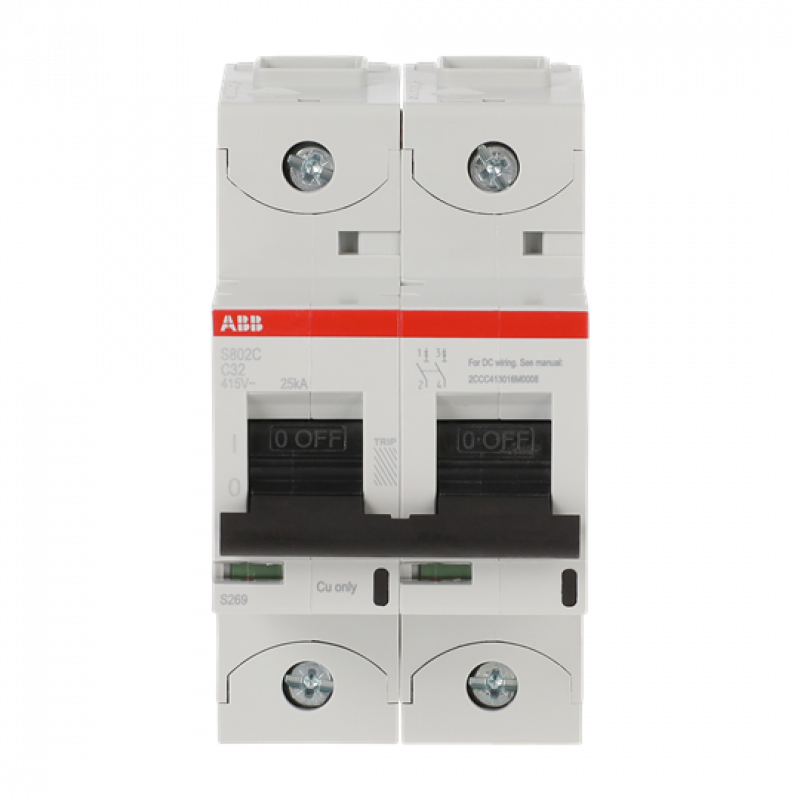 ABB S802C-C32 Hochleistungs-Sicherungsautomat, 32A, C, 415V AC=Icu 25 kA, 2P