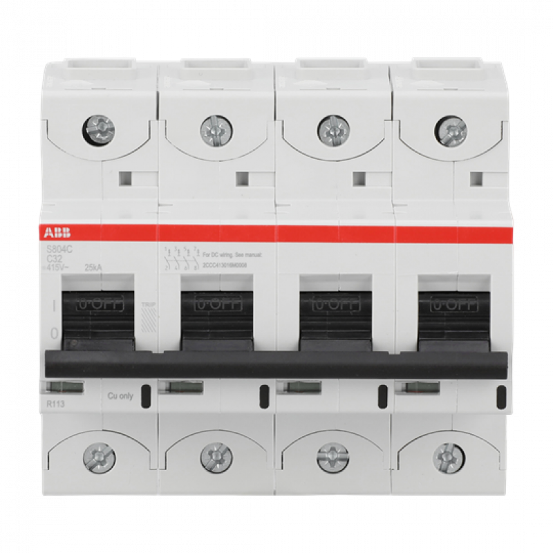 ABB S804C-C32 Hochleist.-Sicherungsautomat, 32A, C, 415 V AC=Icu 25kA, 4P