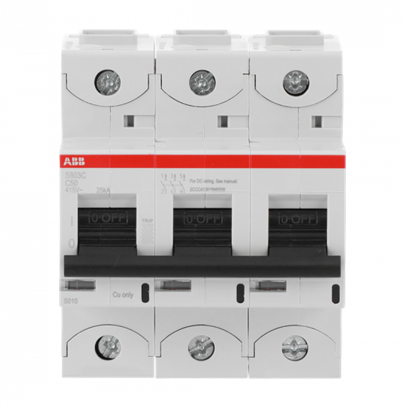 ABB S803C-C50 Hochleist.-Sicherungsautomat, 50A, C, 415 V AC=Icu 25kA, 3P