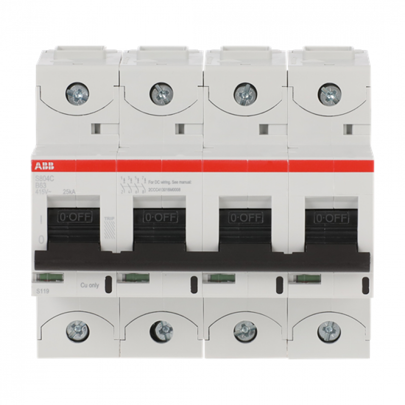 ABB S804C-B63 Hochleist.-Sicherungsautomat, 63A, B, 415 V AC=Icu 25kA, 4P