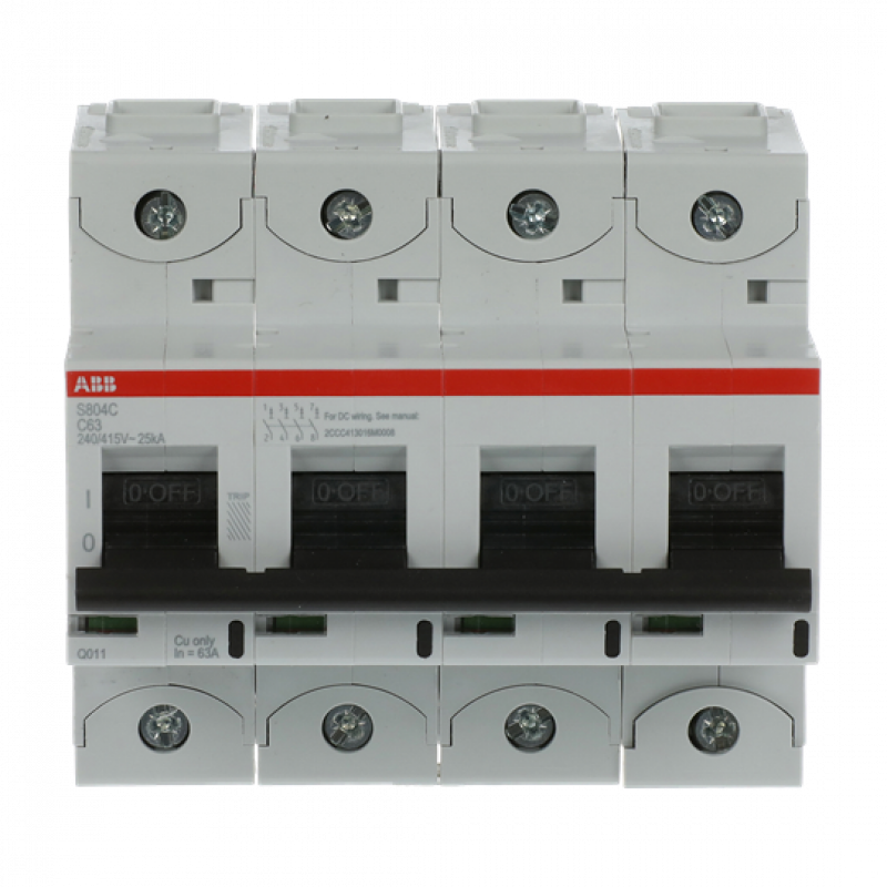 ABB S804C-C63 Hochleist.-Sicherungsautomat, 63A, C, 415 V AC=Icu 25kA, 4P