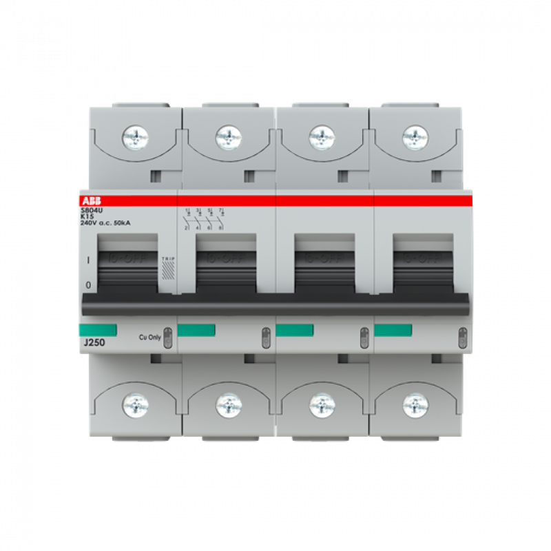 ABB S804U-K15 Hochleist.-Sicherungsautomat, 15A, K, 240 V AC=Icu 50kA, 4P, UL 489
