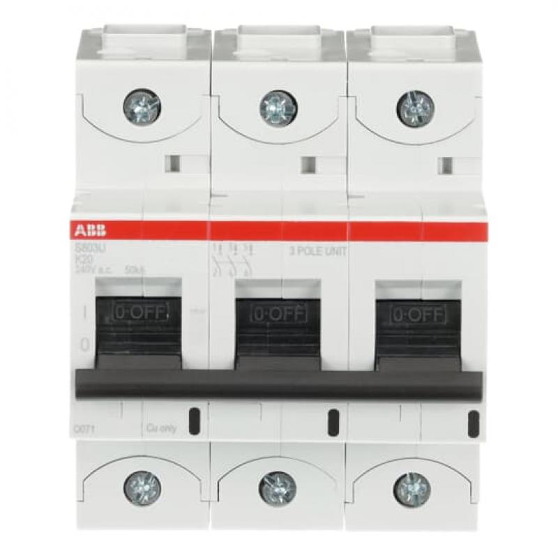 ABB S803U-K20 Hochleist.-Sicherungsautomat, 20A, K, 240 V AC=Icu 50kA, 3P, UL 489