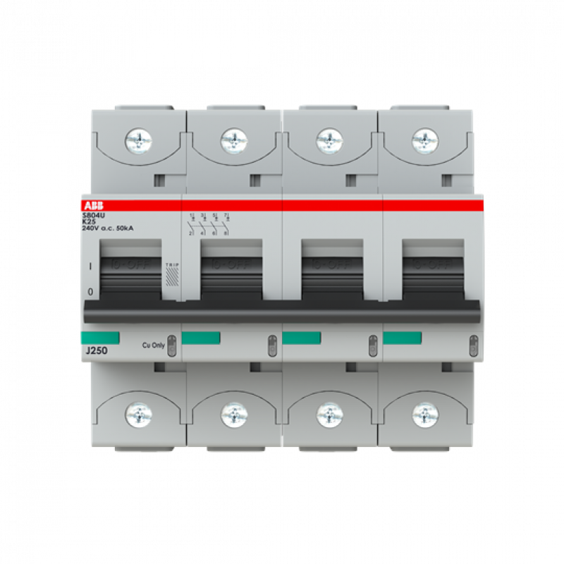 ABB S804U-K25 Hochleist.-Sicherungsautomat, 25A, K, 240 V AC=Icu 50kA, 4P, UL 489