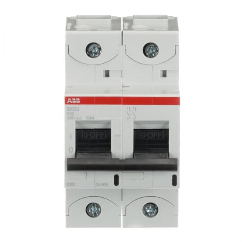 ABB S802U-K50 Hochleist.-Sicherungsautomat, 50A, K, 240 V AC=Icu 50kA, 2P, UL 489, 415 V AC=Icu 50kA, EN60947-2