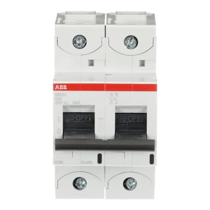 ABB S802U-K60 Hochleist.-Sicherungsautomat, 60A, K, 240 V AC=Icu 50kA, 2P, UL 489, 415 V AC=Icu 50kA, EN60947-2